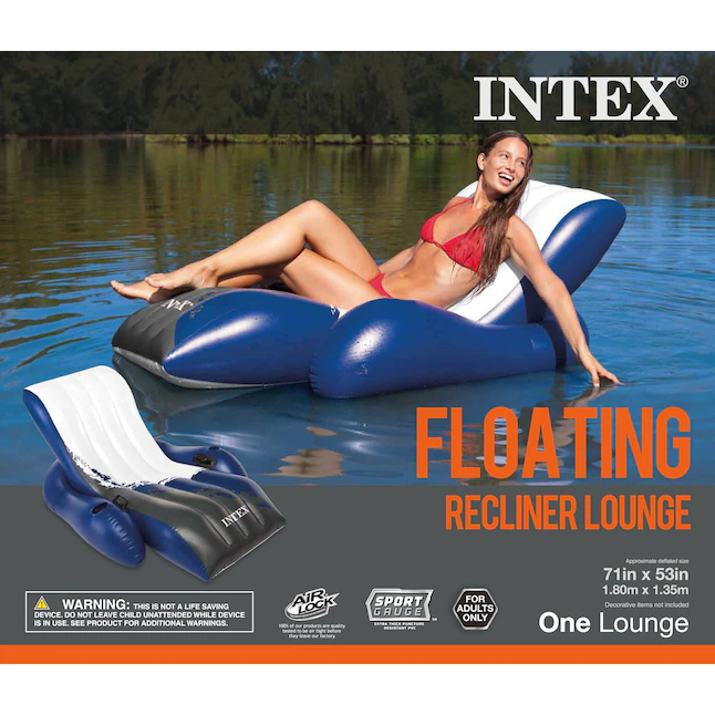 Intex 1-Seat Blue Inflatable Lounger, 71 X 53-Inch 3 Intex 1-Seat Blue Inflatable Lounger, 71 X 53-Inch - Image 3