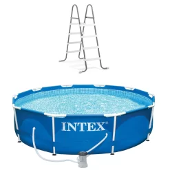 Intex 10ft X 30in Metal Frame Above Ground Pool & Intex Steel Frame Pool Ladder