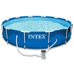 Intex 12 Ft X 30 Inches Metal Frame Set Above Ground Swimming Pool With Filter & Cover