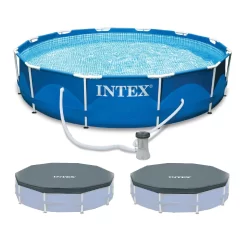 Intex 12’x30″ Metal Frame Swimming Pool With Filter Pump & 2 Pool Cover